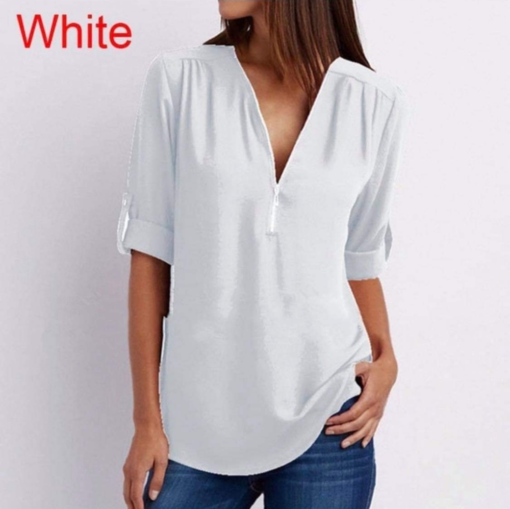White Chiffon Convertible long sleeve LARGE